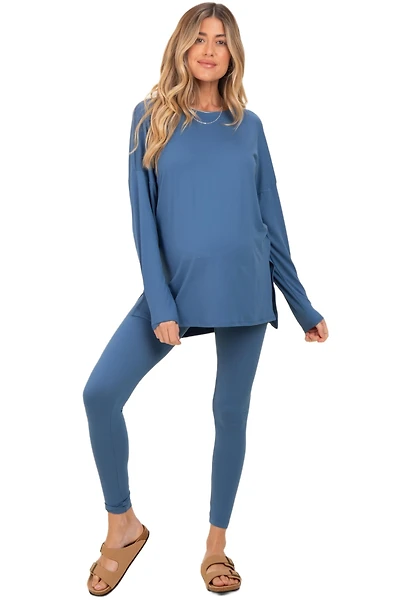 Pinkblush Women's Light Mocha Brushed Knit Oversized Top and Legging Set