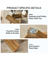 Rainsken Round Glass Top Coffee Tables, Modern Unique Center Table with Crossed Wood Legs for Living Room