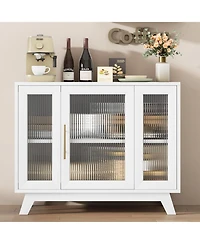 gaomon 36 Inch Small Buffet Storage Cabinet with Adjustable Shelf and Fluted Glass Door Mid-Century Modern Design