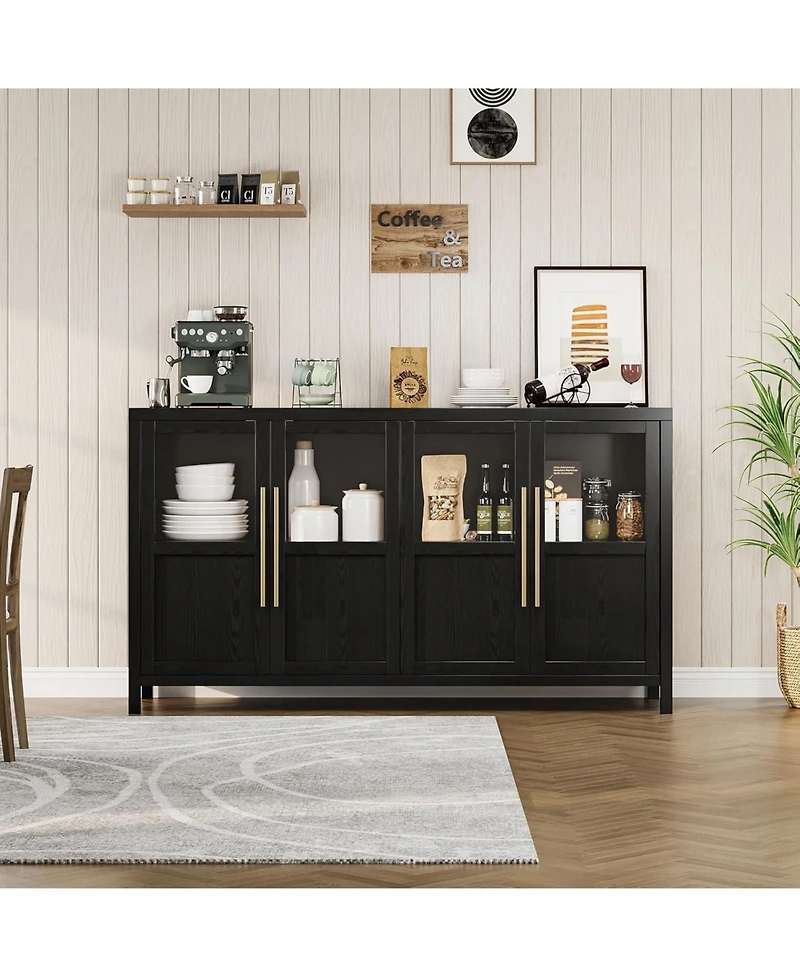 gaomon 55 Inch Sideboard Buffet Cabinet with Four Glass Doors Large Modern Farmhouse Storage for Kitchen Dining and Living Room