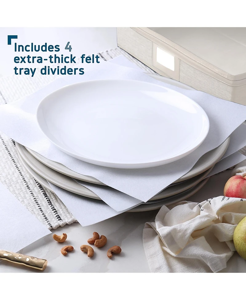 StorageBud Platter Storage Case – Quilted Hard-Shell Fine China Container, Stackable Platter Organizer with Handles & Felt Dividers