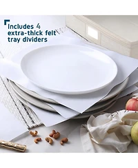 StorageBud Platter Storage Case – Quilted Hard-Shell Fine China Container, Stackable Platter Organizer with Handles & Felt Dividers