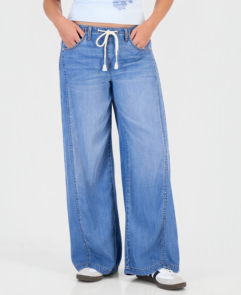 Celebrity Pink Juniors' Light-Weight Wide-Leg Drawstring Jeans
