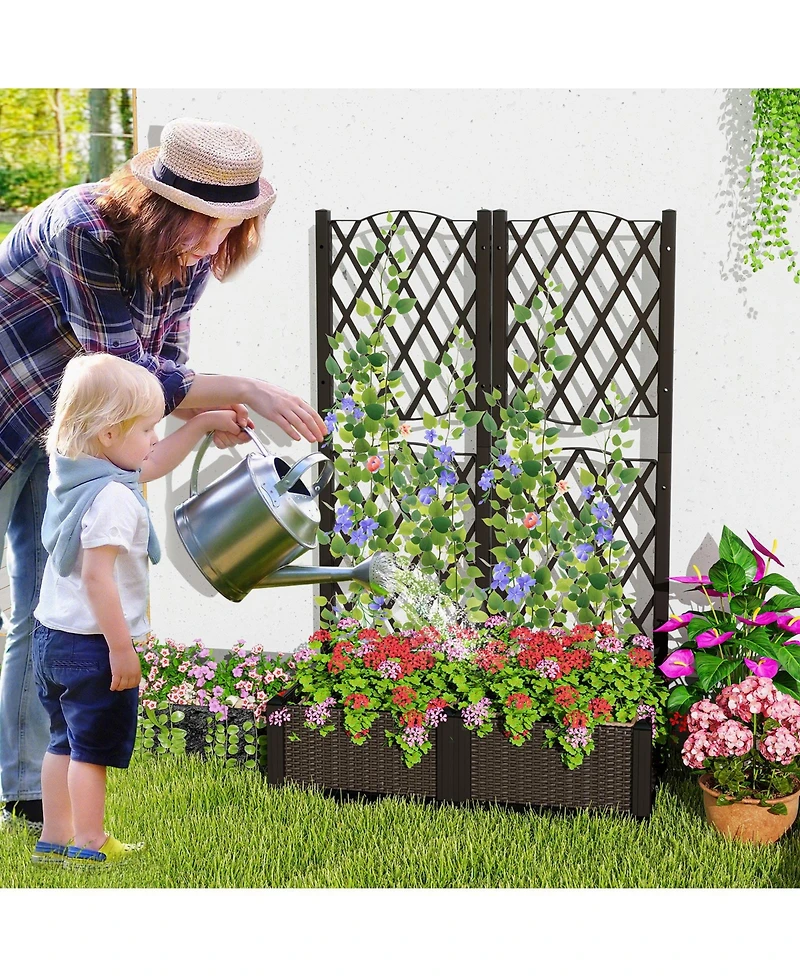 Gymax 2PCS Raised Garden Bed w/Trellis Planter Box for Climbing Plants 32'' x 16'' x 48''