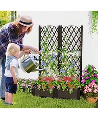 Gymax 2PCS Raised Garden Bed w/Trellis Planter Box for Climbing Plants 32'' x 16'' x 48''