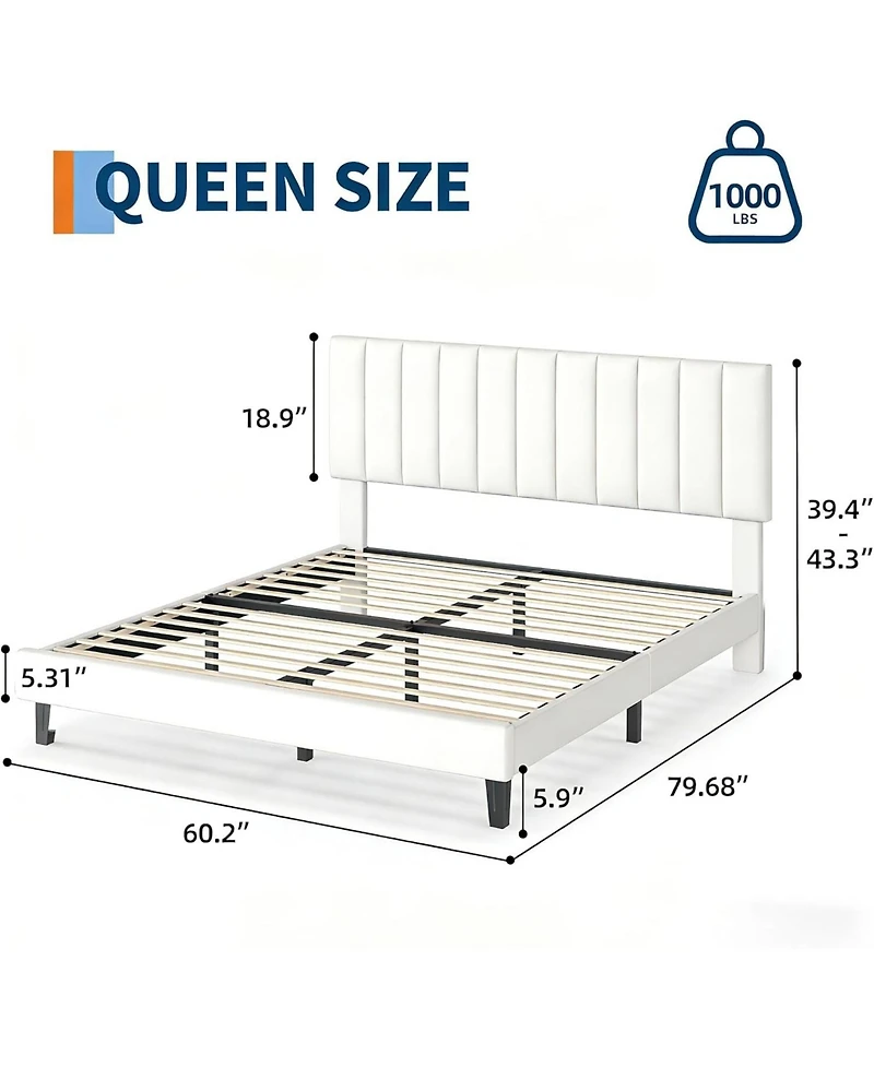 gaomon Queen Velvet Upholstered Platform Bed Frame with Vertical Channel Tufted Headboard, Adjustable Height, Noise Free