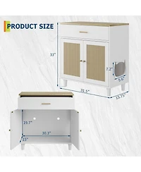 gaomon Hidden Cat Litter Box Enclosure Furniture, 31.5" Wooden Dog Proof Cat Litter Box Enclosure Cabinet with Drawer and 2 Sisal Doors