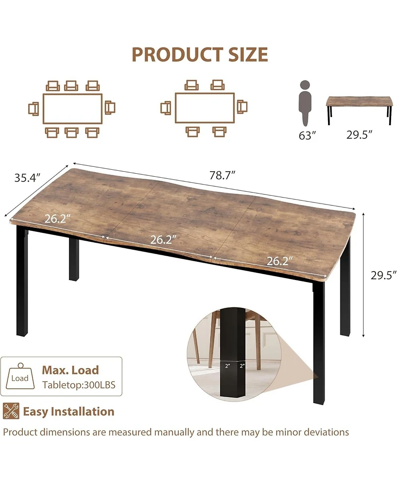 gaomon 79" Dining Table for 6-8, Iron Legs, Waterproof, Scratch-Resistant, Quick Assembly, Kitchen, Living Room
