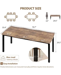 gaomon 79" Dining Table for 6-8, Iron Legs, Waterproof, Scratch-Resistant, Quick Assembly, Kitchen, Living Room