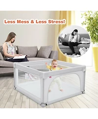 Gymax Toddler Playpen Large Safety Play Center Yard w/ 50 Ocean Balls Grey