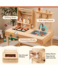 Hongge Wooden Barbecue Grill Playset with Play Food and Open Shelves