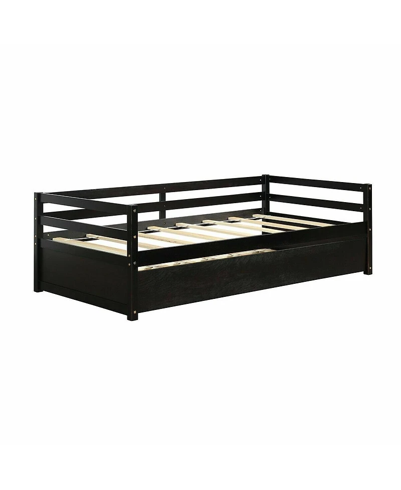 Sugift Wooden Slat Trundle Platform Bed