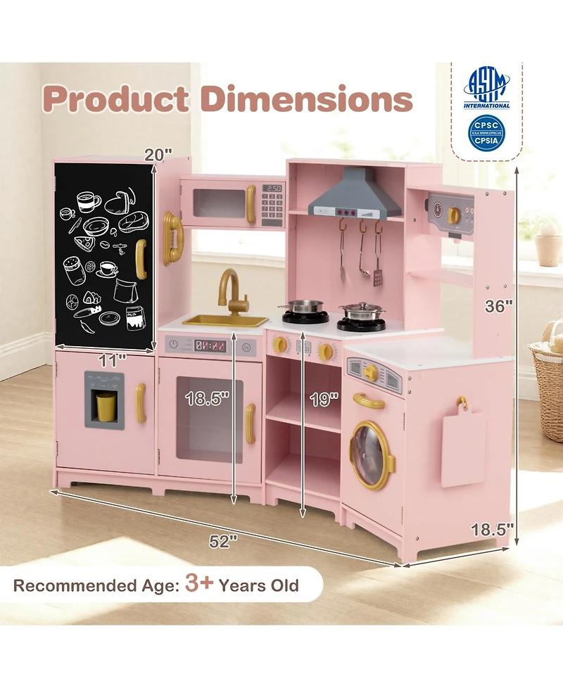 Sugift Corner Wooden Play Kitchen with Lights and Sounds Large Pretend Play Kitchen Set