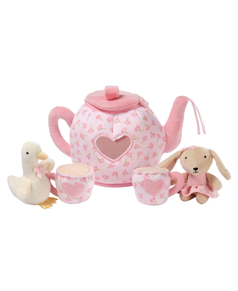 Lambs and Ivy Tea Party Interactive Plush Playset Toy w/ Cups, Pot, Goose and Bunny