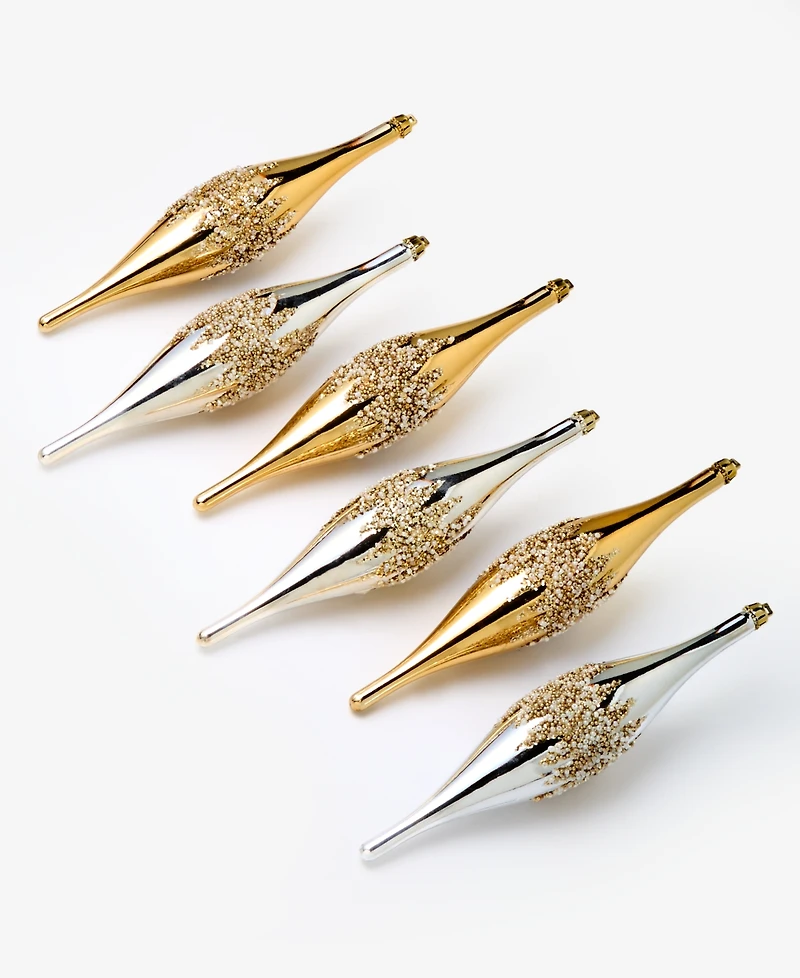 Holiday Lane Opulence Shatterproof Gold-Tone & Silver-Tone Drop Ornaments, Set of 6, Macy's Exclusive