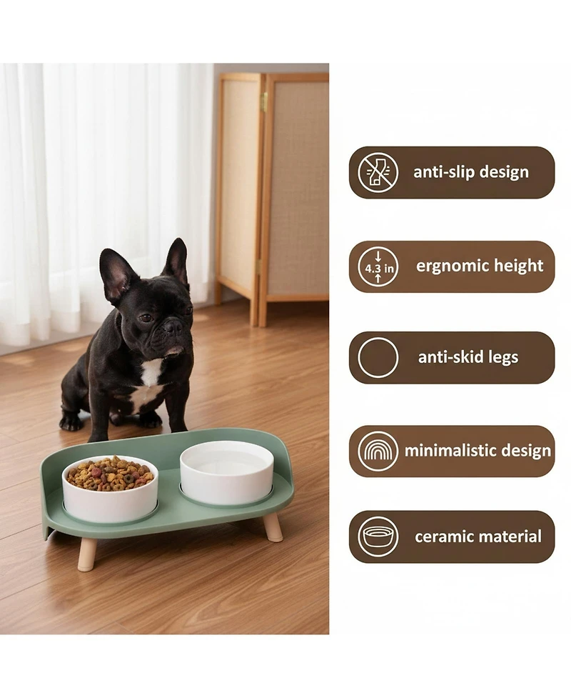 Aronkl Elevated Ceramic Dog & Cat Food Water Bowl Set Spill Proof Non Slip Mess Free Dishwasher Safe