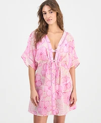 Miken Juniors' Leaf-Trim Leopard-Print Cover-Up Kimono, Macy's Exclusive