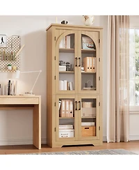 gaomon Tall Kitchen Pantry Cabinet Modern Display with 4 Arched Glass Doors and Adjustable Shelves, Versatile Cupboard Organizers for