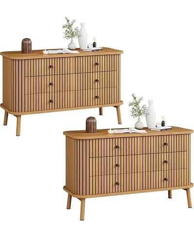 gaomon 6 Drawer Dresser Set of 2, Horizontal Chests of Double Drawers for Bedroom, Mid Century Dresser with Handles and Wooden Legs