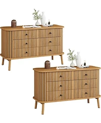 gaomon 6 Drawer Dresser Set of 2, Horizontal Chests of Double Drawers for Bedroom, Mid Century Dresser with Handles and Wooden Legs