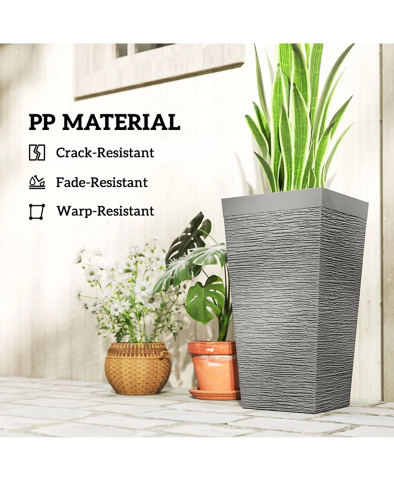 Outsunny 22.8 Inch Tall Planters, Set of 3 Plastic Flower Pots,
