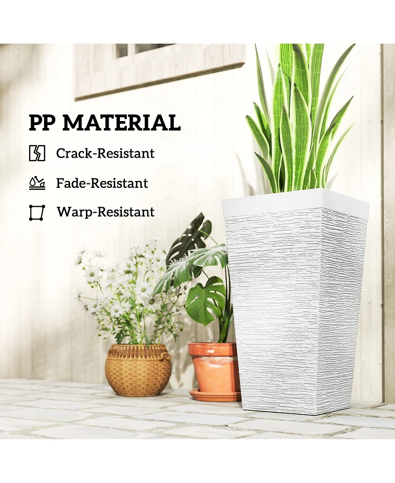 Outsunny 22.8 Inch Tall Planters, Set of 3 Plastic Flower Pots,