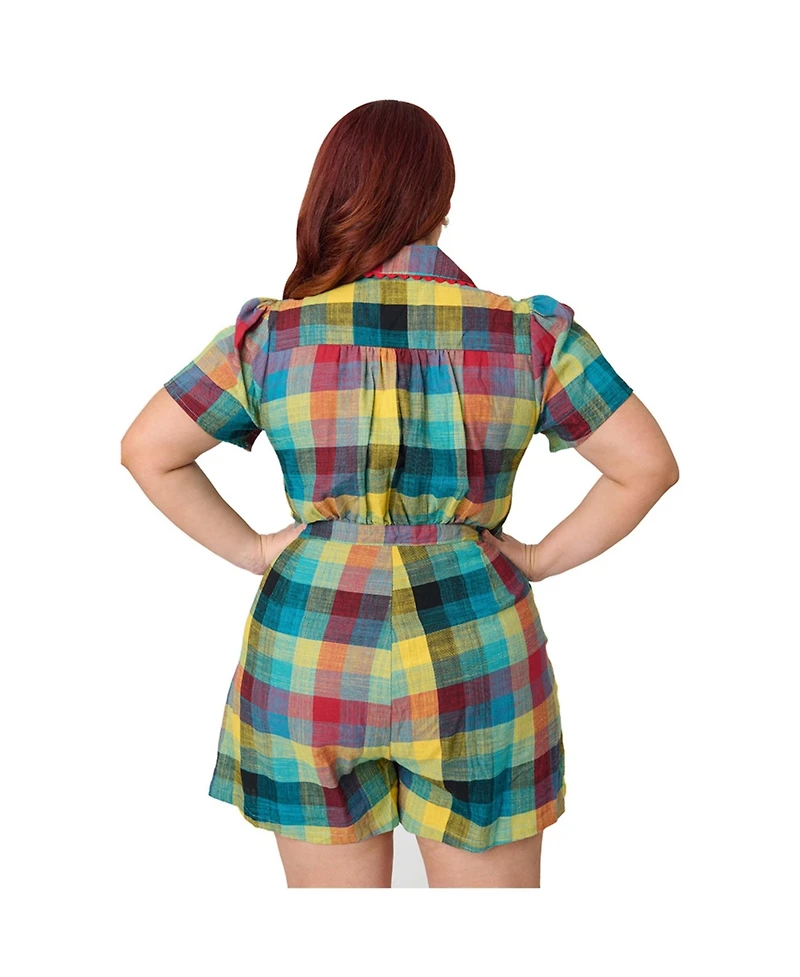 Unique Vintage Women's Plus Button Front Romper