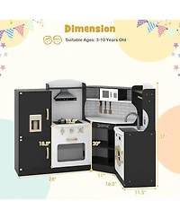 Corner Play Kitchen Toddler Playset with Range Hood, Ice Maker, Microwave