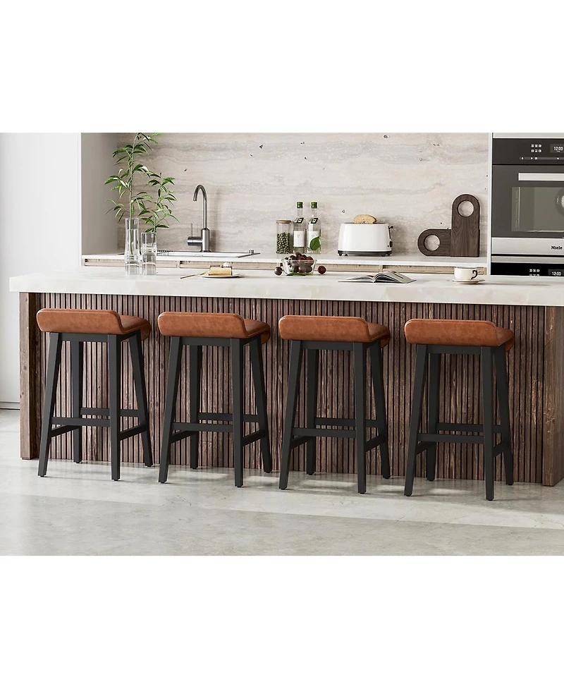 gaomon 26.2" Bar Stools Set of 4, Modern Upholstered Kitchen Stools with Low Back, Footrest & Wood Legs, Counter Height for Kitchen or Dining.