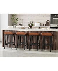 gaomon 26.2" Bar Stools Set of 4, Modern Upholstered Kitchen Stools with Low Back, Footrest & Wood Legs, Counter Height for Kitchen or Dining.