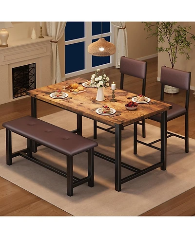 gaomon 4-Piece Wood Dining Table Set with 2 Upholstered Chairs and Bench