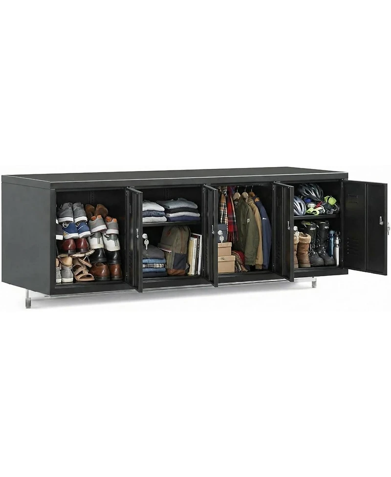 gaomon 4-Door Metal Locker Cabinet for Employees, Wall-Mounted Storage Locker with Lock, Card Slot & Ventilation Holes, Heavy Duty Steel Lockers