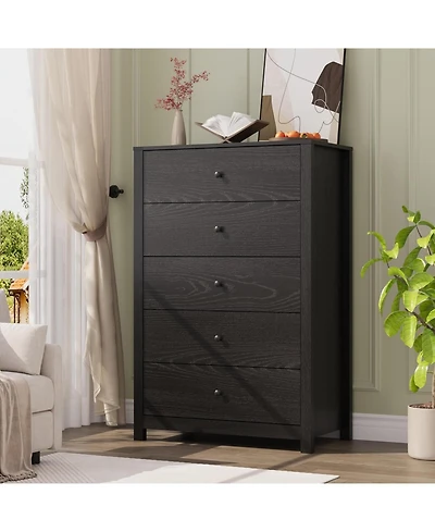 gaomon Modern 5-Drawer Dresser, Simple Wooden Chest with Deep Drawers, Space-Saving Storage for Bedroom, Living Room