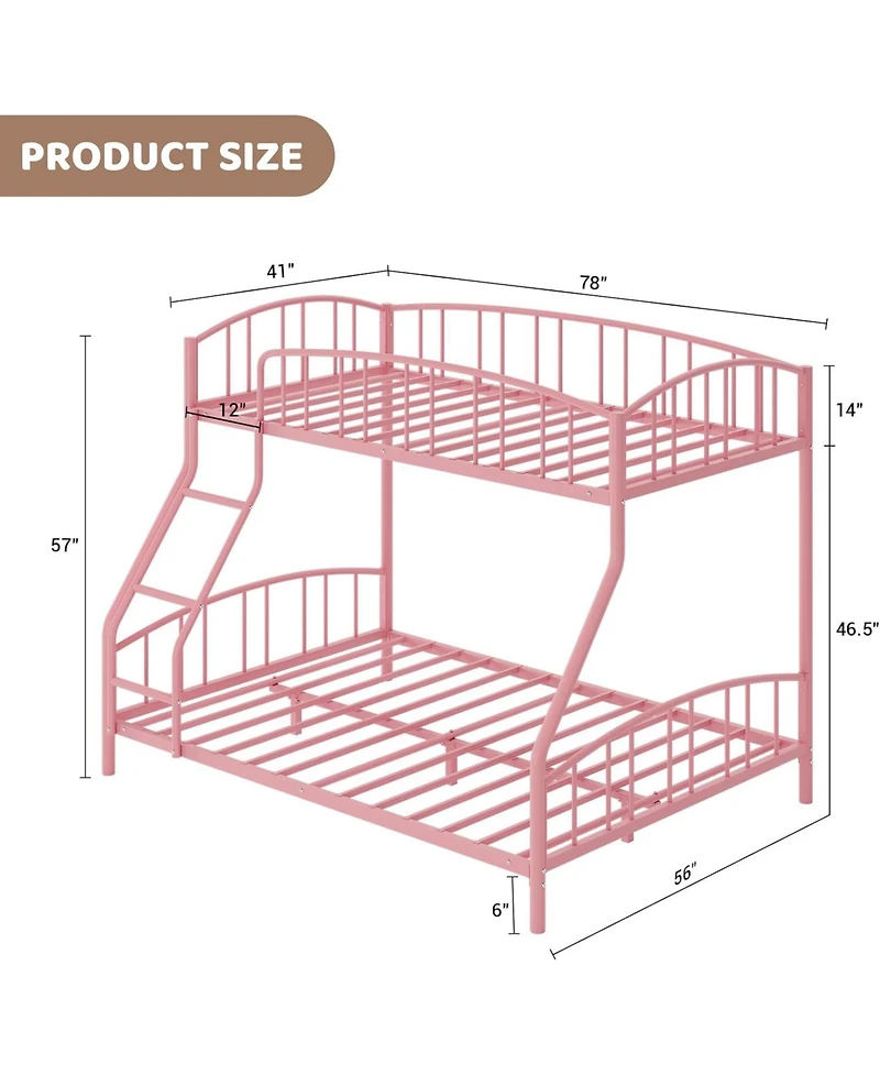 gaomon Twin Over Full Metal Bunk Bed with Ladder & Guardrail, Heavy Duty Steel Frame