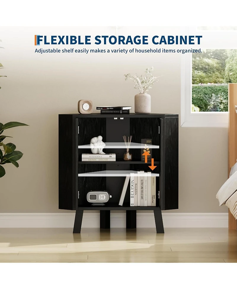 Gaomon industrial 3 tier wooden corner cabinet with adjustable shelves and doors—freestanding triangle design for space saving living room stor