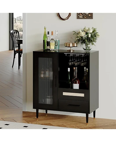 gaomon Modern Wine Bar Cabinet with Glass Rack, Door Display and Drawers, Coffee & Liquor Storage, Buffet Sideboard Table
