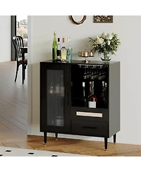 gaomon Modern Wine Bar Cabinet with Glass Rack, Door Display and Drawers, Coffee & Liquor Storage, Buffet Sideboard Table