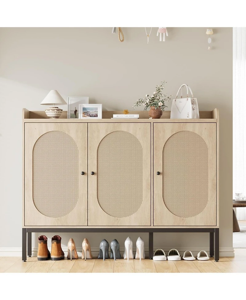 gaomon Shoe Cabinet with 3 Rattan Doors, Freestanding