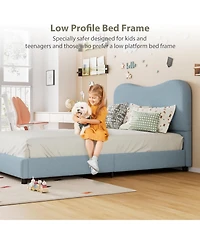 gaomon Velvet Upholstered Bed Frame Boucle Headboard Rounded Corners Low Wood Slats No Box Spring.