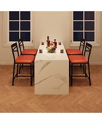 gaomon Set of 4 22" Bar Stools, Counter Height, Pu Upholstered Seat, Metal Frame, X-Back, for Kitchen Island