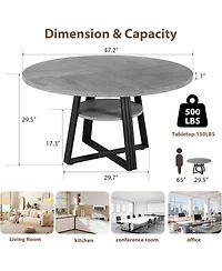 gaomon 47.2" Round Dining Table for 4-6, Farmhouse Kitchen Table with Storage, Circle Table
