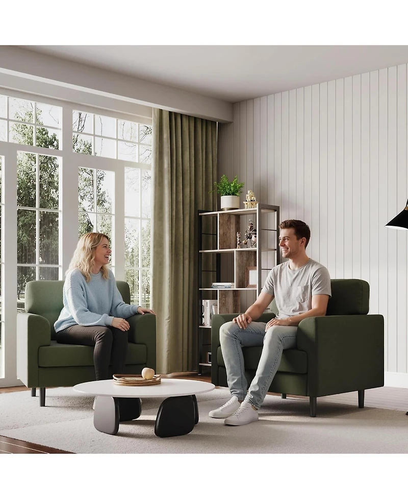 gaomon 38" Mid Century Modern Green Chair, Tufted Linen, High-Density Foam, Ergonomic Arms, 350lbs, Living Room