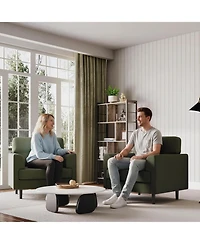 gaomon 38" Mid Century Modern Green Chair, Tufted Linen, High-Density Foam, Ergonomic Arms, 350lbs, Living Room