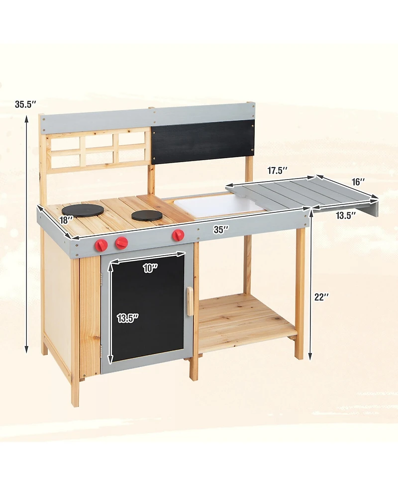 Gymax Kids Kitchen Playset Toy Outdoor Wooden Kid's Play Kitchen for Girls Boys 3 Plus