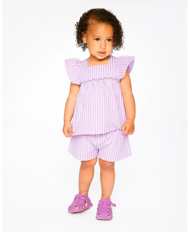 Deux par Deux Little Girls Top and Short Set Stripes