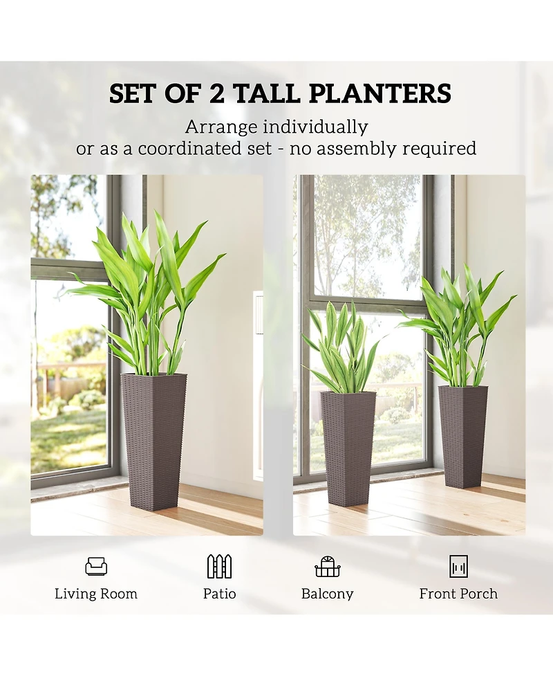 Outsunny Set of 2 Tall Planters for Outdoor Plants