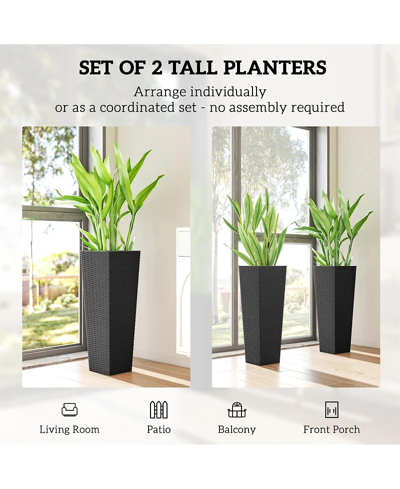 Outsunny 32 Inch Set of 2 Tall Planters for Outdoor Plants,