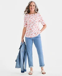 Style & Co Women's Printed Boat-Neck Elbow-Sleeve Top, Macy's Exclusive