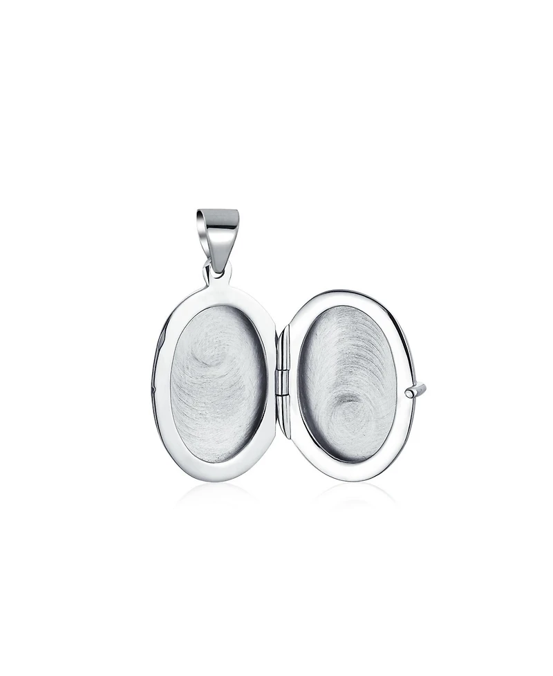 Bling Jewelry Small Simple Plain Oval Photo Locket .925 Sterling Silver Necklace Pendant