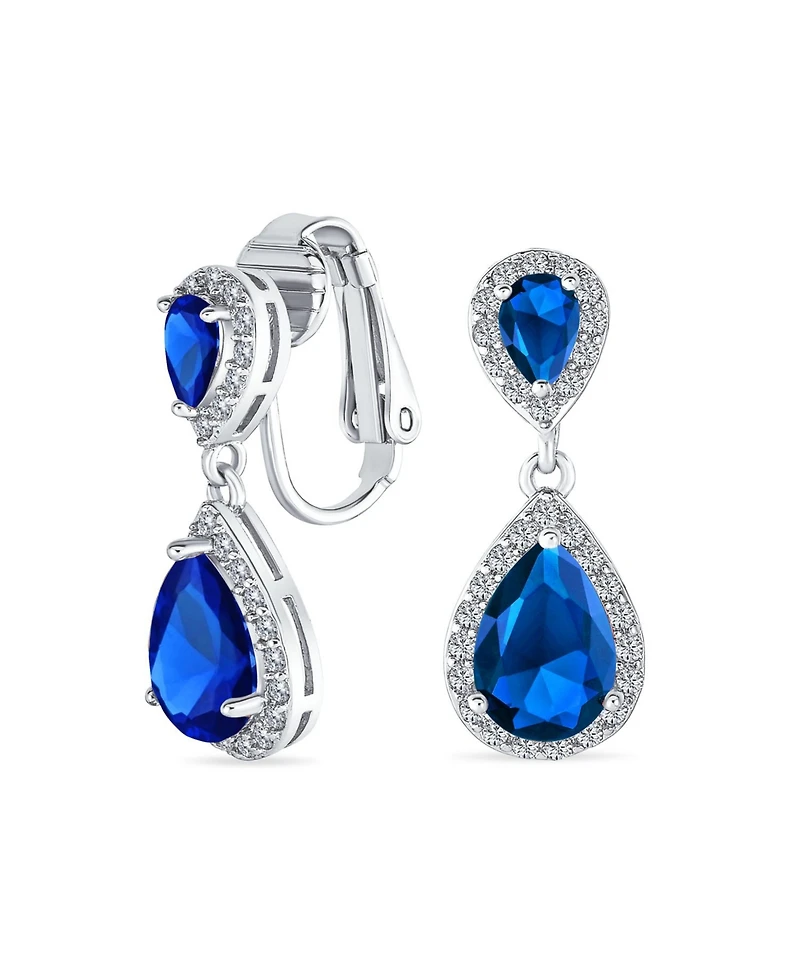 Bling Jewelry Classic Cocktail Halo Cubic Zirconia Cz Double Solitaire Teardrop Dangle Clip On Earrings